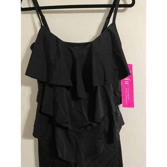 FIT 4U New Hip Hider Black Tiered Ruffle Swimsuit Romper size 12 - Picture 6 of 14
